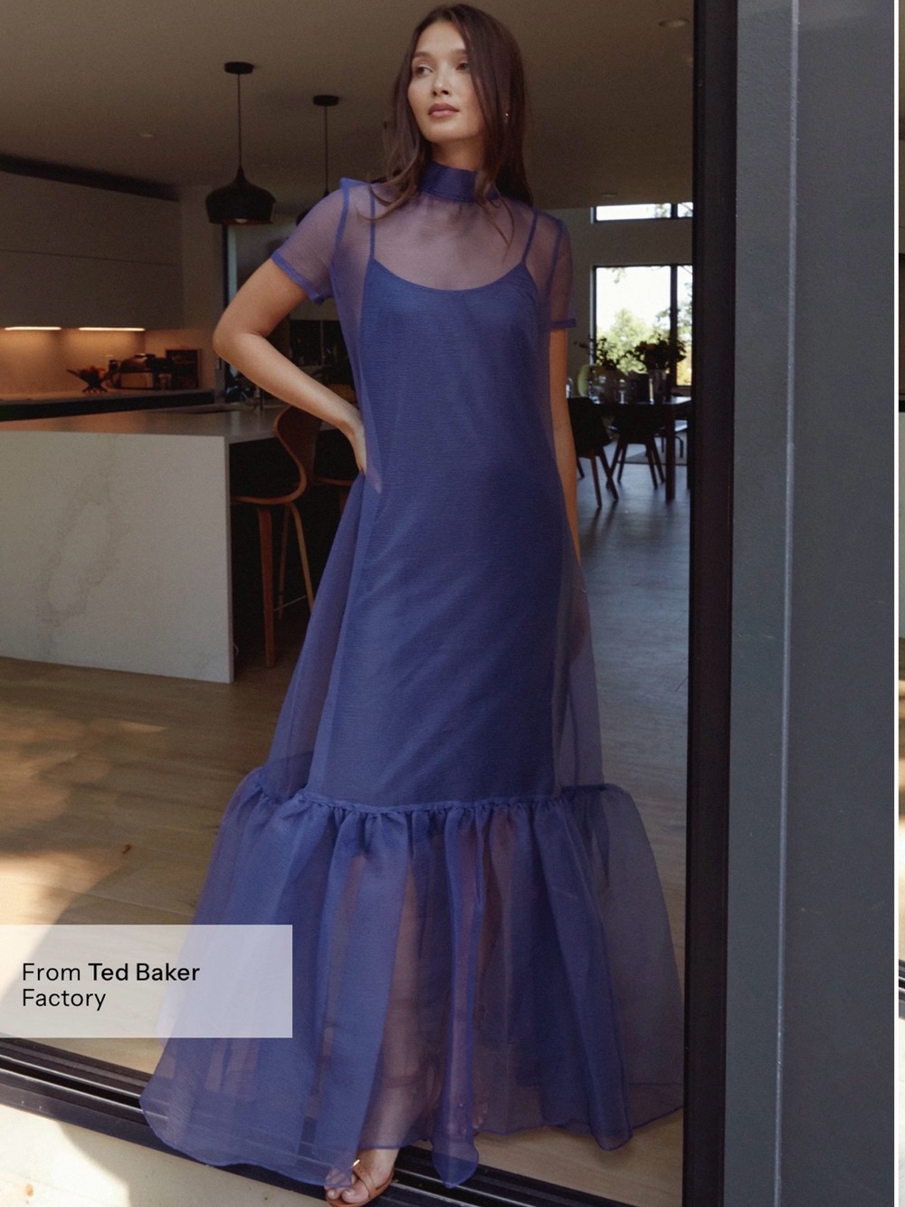 Few Moda Melody Navy Organza Maxi Dress Size M NWT